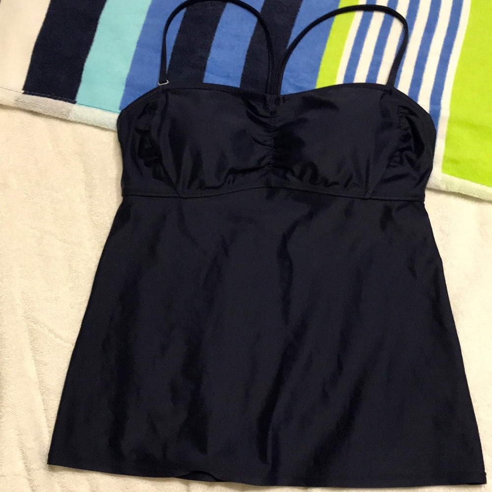 Athleta Bandeau tankini sz 36D/DD Tall Navy Blue